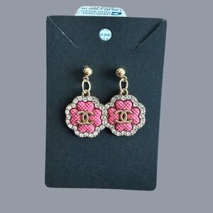 Upcycled CC Gold and Pink Floral Earrings